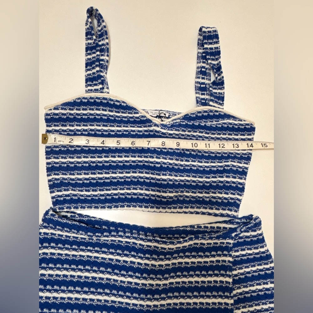 Zara Blue and White Striped Two-Piece Crop Top and Skort Set - Picture 11 of 14